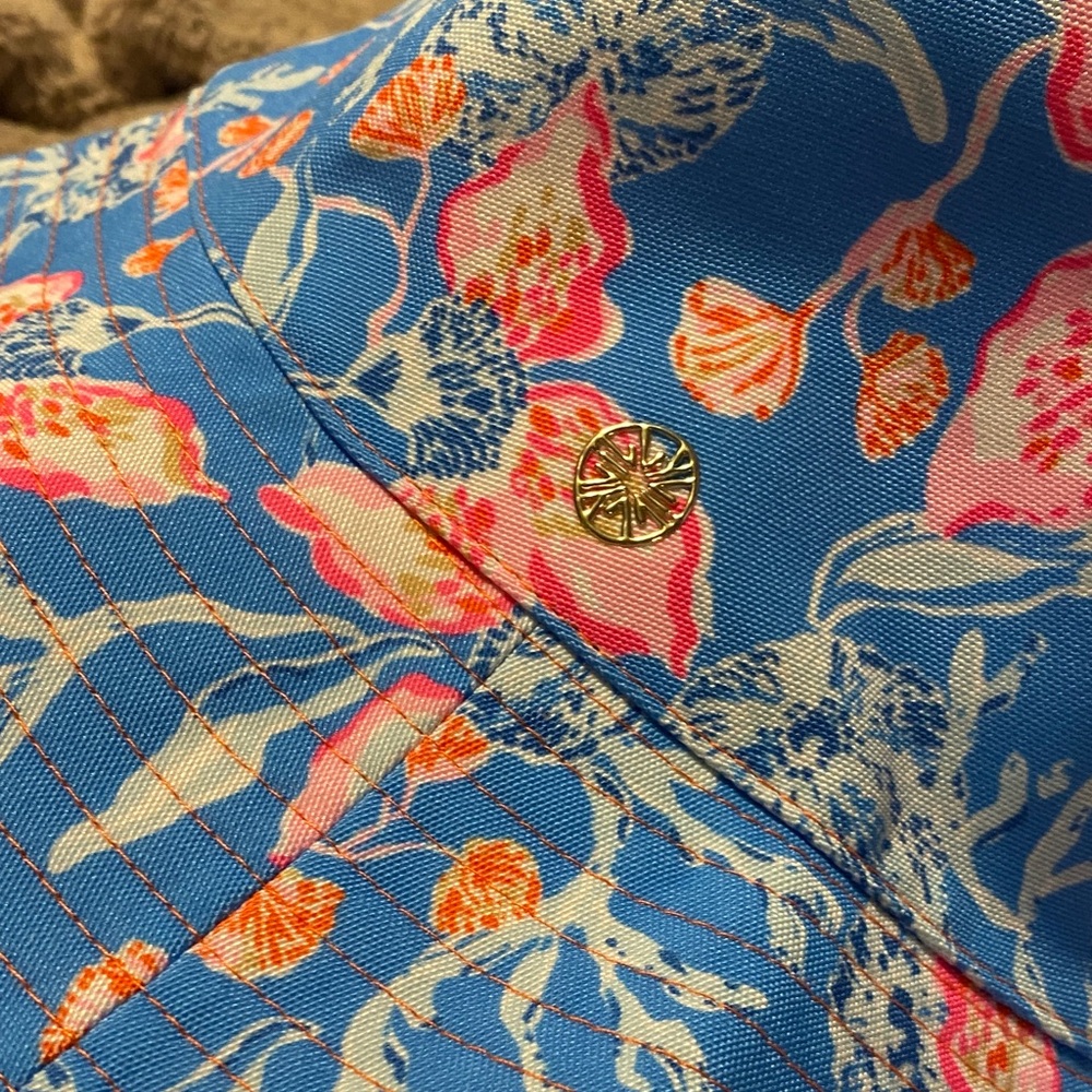 #1 Lilly Pulitzer Vibrant Floral Blue Sun Hat Bahamian Rhapsody NWT - Picture 3 of 7